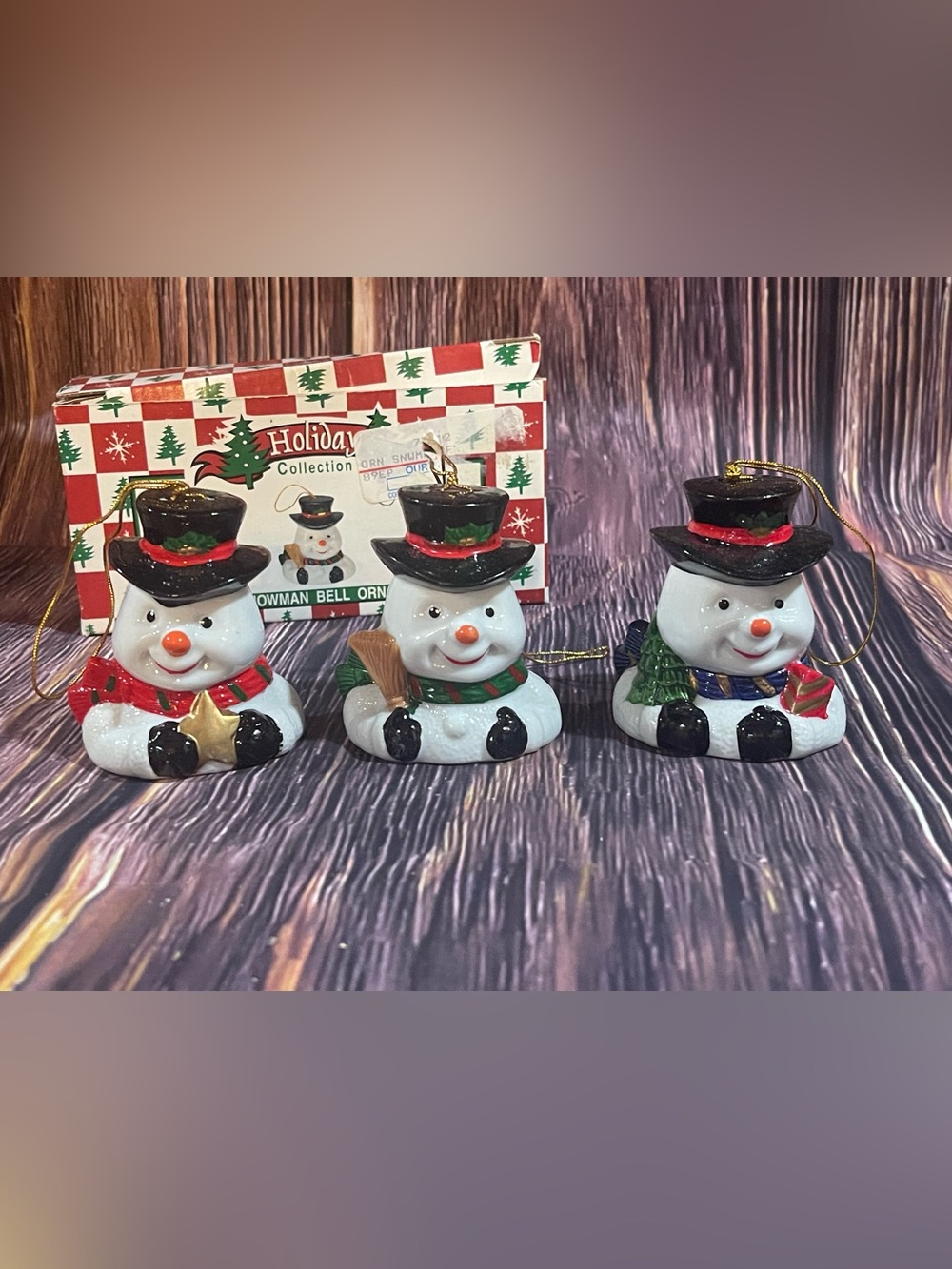 Snowman Bell Ornaments - Set of 3 (White)